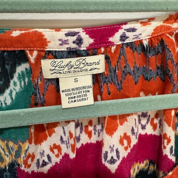 Lucky Brand Bohemian Top‎ Button Down S Peasant Blouse Multicolor Boho Southwest - Picture 6 of 6